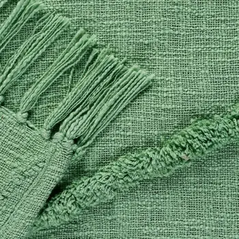 50" X 60" Green Woven Cotton Throw Blanket with Fringe