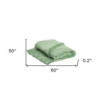 50" X 60" Green Woven Cotton Throw Blanket with Fringe