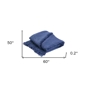 50" X 60" Blue Woven Cotton Throw Blanket with Fringe