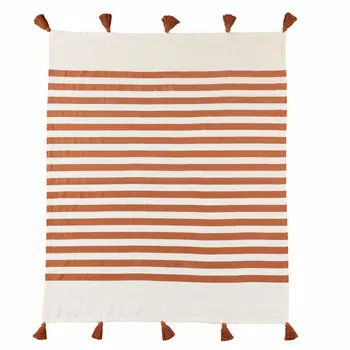 50" X 60" Orange Woven Cotton Striped Throw Blanket with Tassels