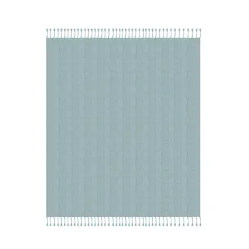 50" X 60" Blue Woven Cotton Throw Blanket with Fringe