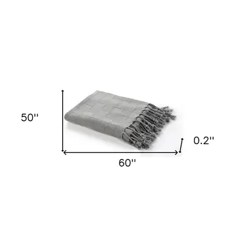 50" X 60" Gray Woven Cotton Throw Blanket with Fringe