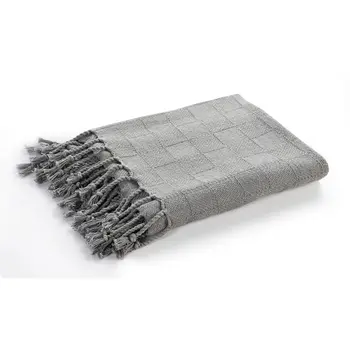 50" X 60" Gray Woven Cotton Throw Blanket with Fringe