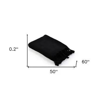50" x 60" Black Woven Cotton Throw Blanket with Fringe