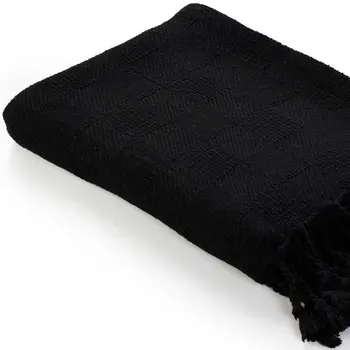 50" x 60" Black Woven Cotton Throw Blanket with Fringe