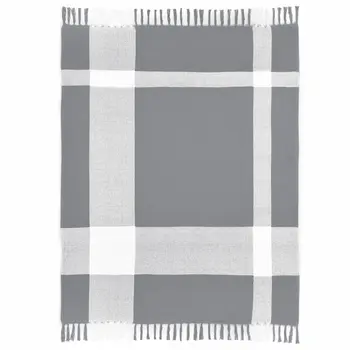 50" X 60" Gray Woven Cotton Checkered Throw Blanket with Fringe