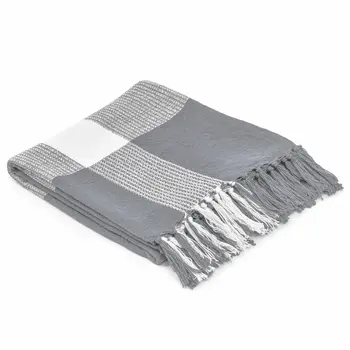 50" X 60" Gray Woven Cotton Checkered Throw Blanket with Fringe