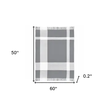 50" X 60" Gray Woven Cotton Checkered Throw Blanket with Fringe