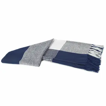 50" X 60" Blue and White Woven Cotton Checkered Throw Blanket with Fringe