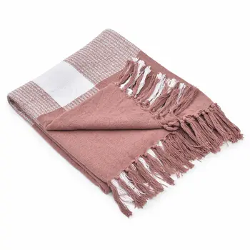 50" X 60" Pink Woven Cotton Checkered Throw Blanket with Fringe