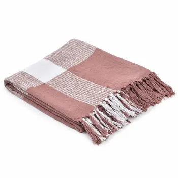 50" X 60" Pink Woven Cotton Checkered Throw Blanket with Fringe