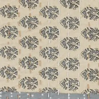 70" X 50" Beige Kantha Cotton Patchwork Throw Blanket with Embroidery