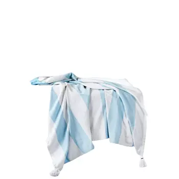 50" X 60" Blue and White Woven Cotton Striped Throw Blanket with Tassels