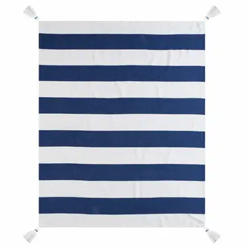 50" X 60" Blue and White Cotton Woven Striped Throw Blanket with Tassels