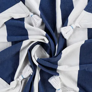 50" X 60" Blue and White Cotton Woven Striped Throw Blanket with Tassels