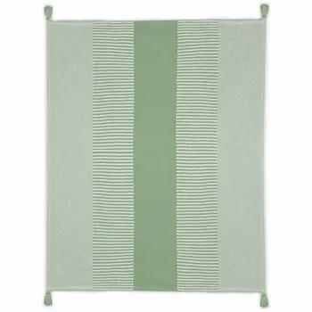 60" X 50" Green Woven Cotton Striped Throw Blanket with Tassels