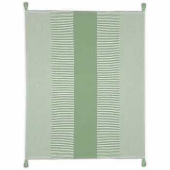 60" X 50" Green Woven Cotton Striped Throw Blanket with Tassels