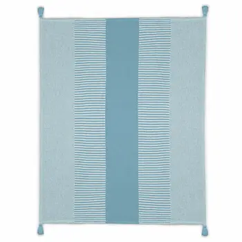 50" X 60" Blue Woven Cotton Striped Throw Blanket with Tassels