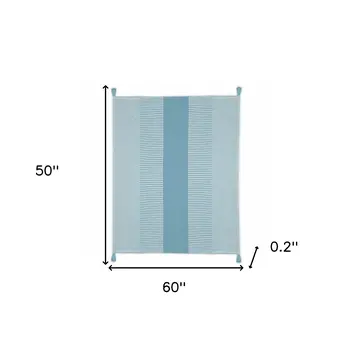 50" X 60" Blue Woven Cotton Striped Throw Blanket with Tassels