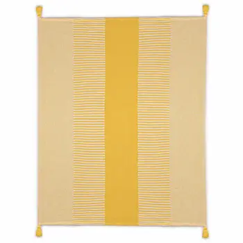 50" X 60" Yellow Woven Cotton Striped Throw Blanket with Tassels