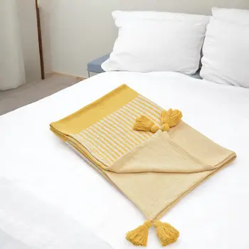 50" X 60" Yellow Woven Cotton Striped Throw Blanket with Tassels