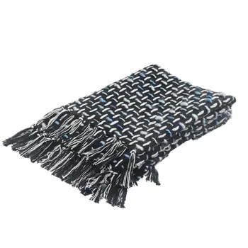 Black and Blue Woven Cotton Geometric Throw Blanket