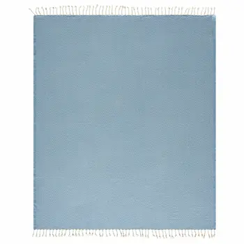 50" X 60" Blue and White Woven Cotton Geometric Throw Blanket with Fringe