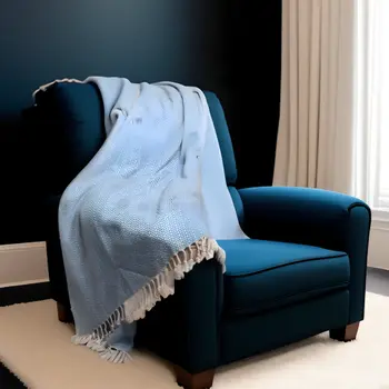 50" X 60" Blue and White Woven Cotton Geometric Throw Blanket with Fringe