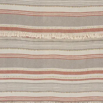 60" X 50" Beige Woven Cotton Striped Throw Blanket with Fringe
