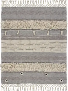 60" X 50" Gray Woven Cotton Striped Throw Blanket with Fringe