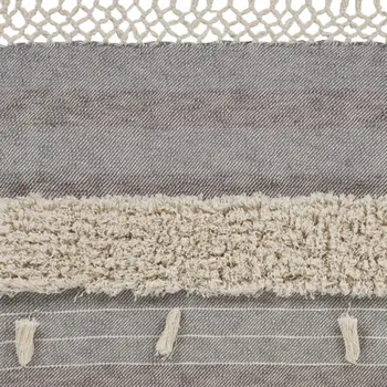 60" X 50" Gray Woven Cotton Striped Throw Blanket with Fringe