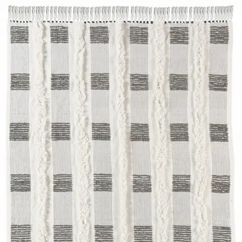 60" X 50" Gray and White Woven Cotton Checkered Throw Blanket with Fringe