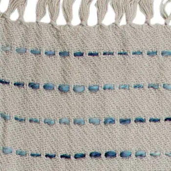 50" X 60" Cream Kantha Cotton Striped Throw Blanket with Embroidery