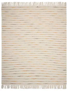 50" X 60" Cream Kantha Cotton Striped Throw Blanket with Embroidery