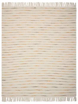 50" X 60" Cream Kantha Cotton Striped Throw Blanket with Embroidery