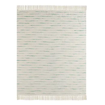 50" X 60" Cream Kantha Cotton Striped Throw Blanket with Embroidery