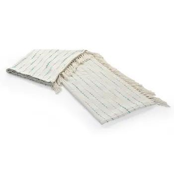 50" X 60" Cream Kantha Cotton Striped Throw Blanket with Embroidery
