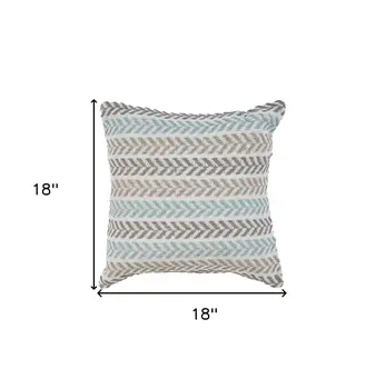 18" X 18" Green and White Chevron Cotton Zippered Pillow