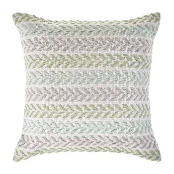 18" Light Gray Light Green And Pale Aqua Cotton Chevron Throw Pillow