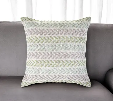 18" Light Gray Light Green And Pale Aqua Cotton Chevron Throw Pillow