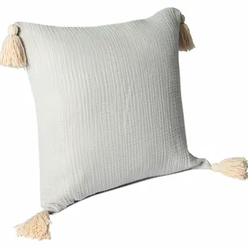 20" X 20" Gray And Beige 100% Cotton Zippered Pillow