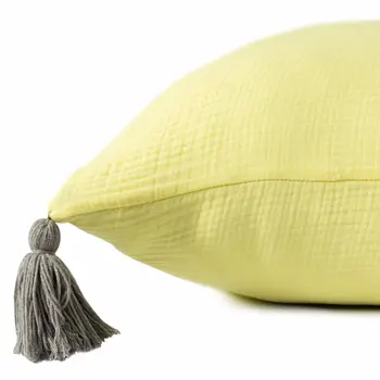 20" X 20" Yellow And Gray 100% Cotton Zippered Pillow