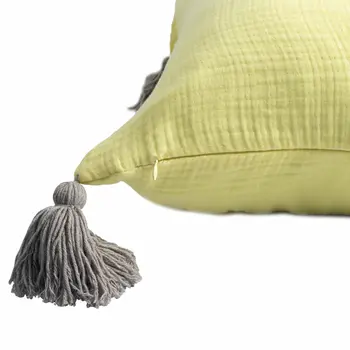 20" X 20" Yellow And Gray 100% Cotton Zippered Pillow