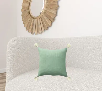 20" X 20" Green And Ivory 100% Cotton Zippered Pillow