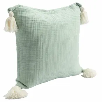 20" X 20" Green And Ivory 100% Cotton Zippered Pillow