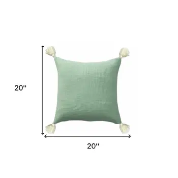 20" X 20" Green And Ivory 100% Cotton Zippered Pillow