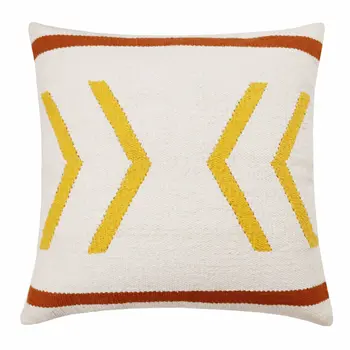 20" X 20" White Yellow And Red Orange 100% Cotton Chevron Zippered Pillow