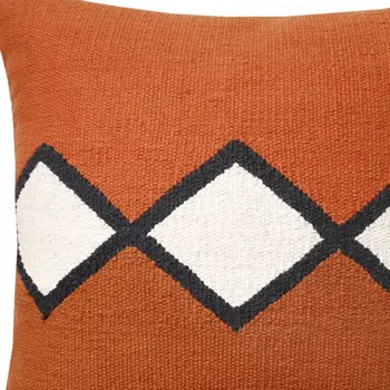 20" Orange Black And White Cotton Diamond Throw Pillow