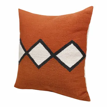 20" Orange Black And White Cotton Diamond Throw Pillow