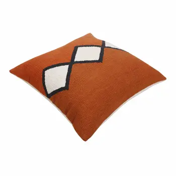 20" Orange Black And White Cotton Diamond Throw Pillow